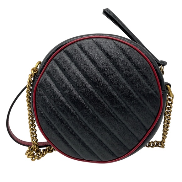 GUCCI BLACK / RED GG MARMONT MINI ROUND SHOULDER BAG - Picture 3 of 14